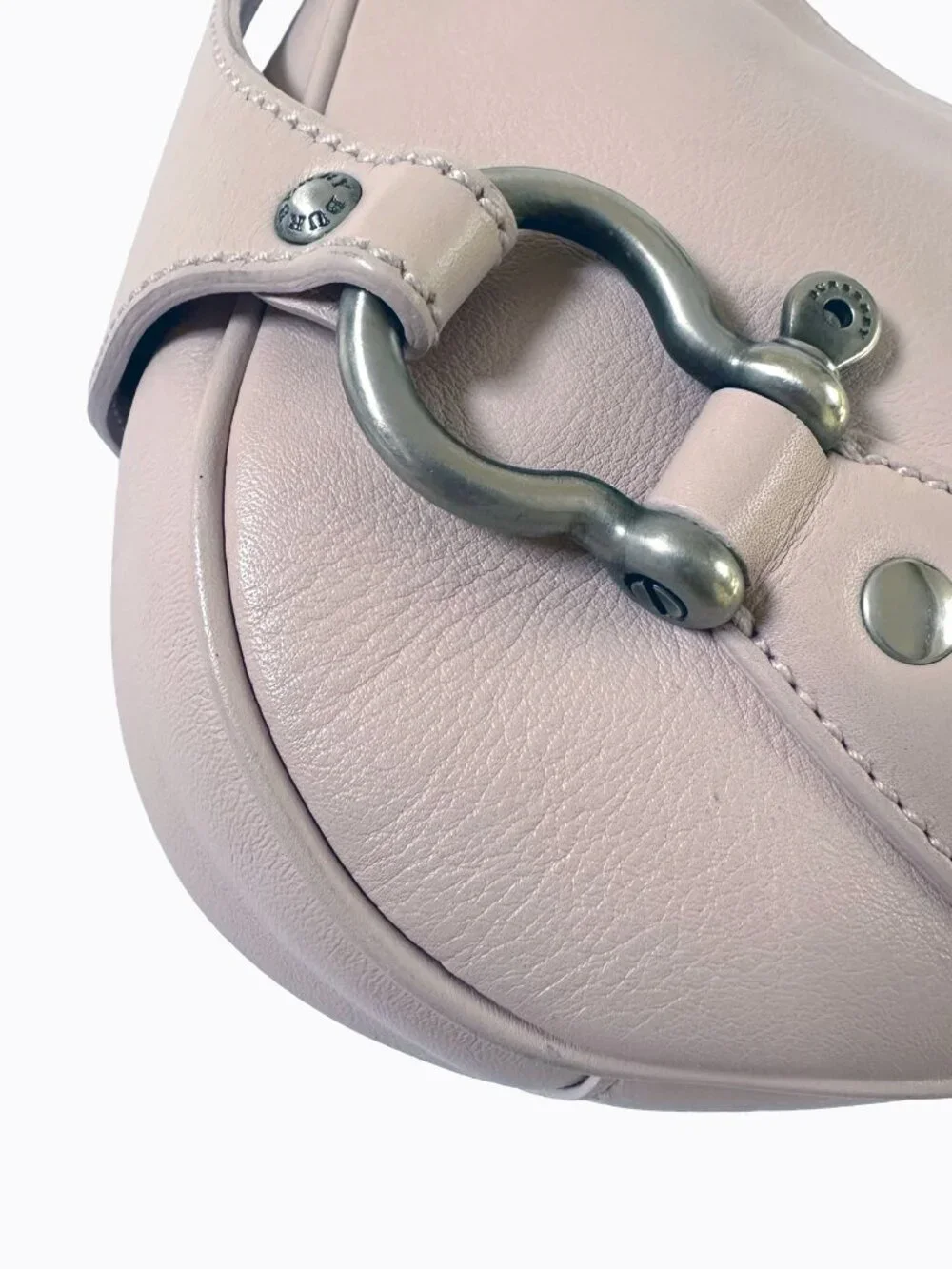 Vtg Burberry Pink Leather Baguette Shoulder Bag Y2K Italian Luxury Hobo Purse